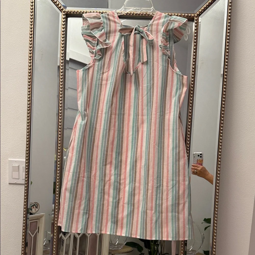 Pastel Striped Ruffle Sleeve Mini Dress - Picture 4 of 7